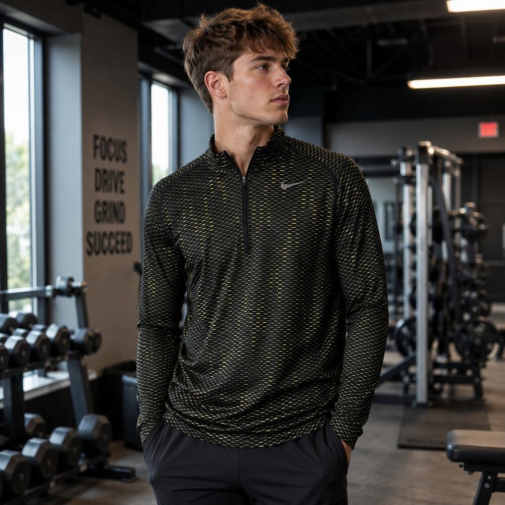 Nike Dri-FIT 1/4 Zip Pullover Men’s Large Black Gold Running Athletic Top